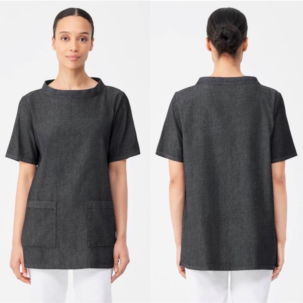 Eileen Fisher Wide‎ Mock Neck Tunic Top Size XS Organic Cotton Oversized